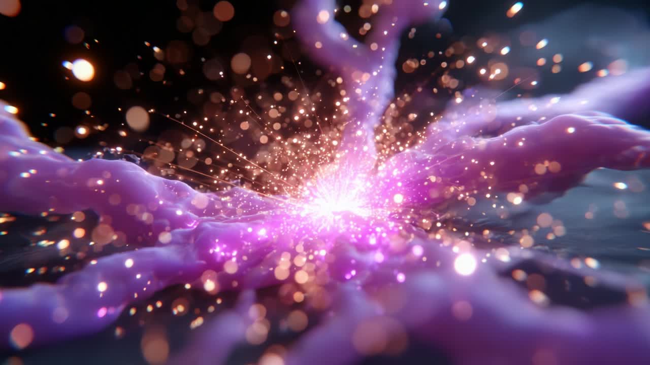 A Stunning Visual Representation of Cosmic Energy: An Abstract Interpretation of Light and Particle Interaction in a Vibrant Nebula-like Scene Filled with Sparkling Colors and Intriguing Textures