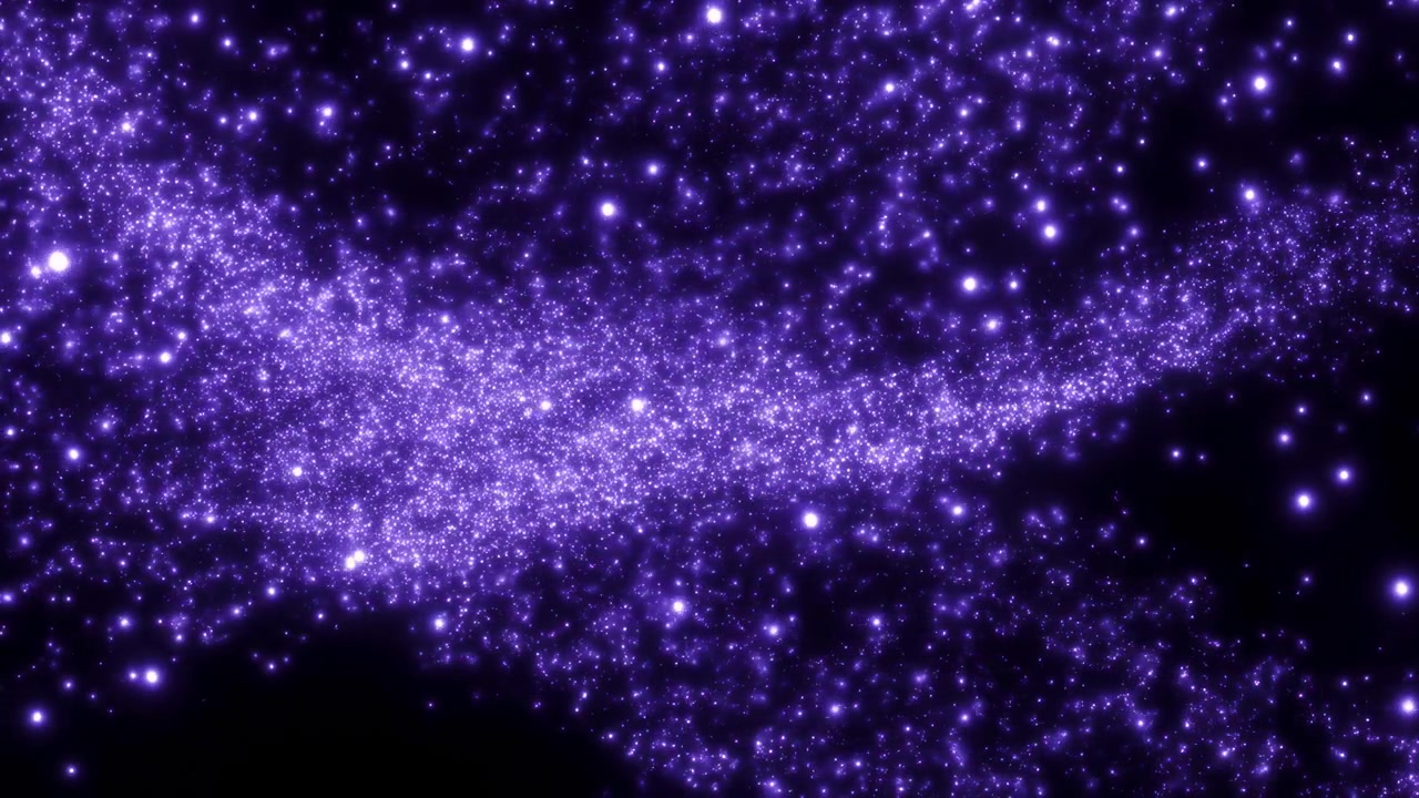 宇宙または銀河における、目に見える動きのない静的な宇宙の情景。星々や銀河構造が描かれ、空中または遠距離からの視点。紫と黒のアクセントがあり、周囲の物体も写っている。