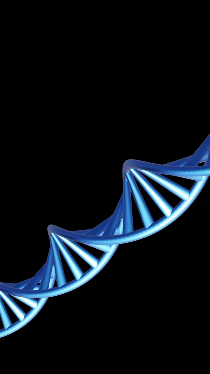Animazione di una doppia elica di DNA che ruota con spazio per il testo su sfondo nero