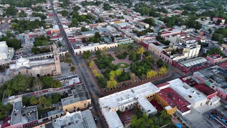 aerial drone fly above valladolid city yucatan peninsula mexican tourism pueblo magico