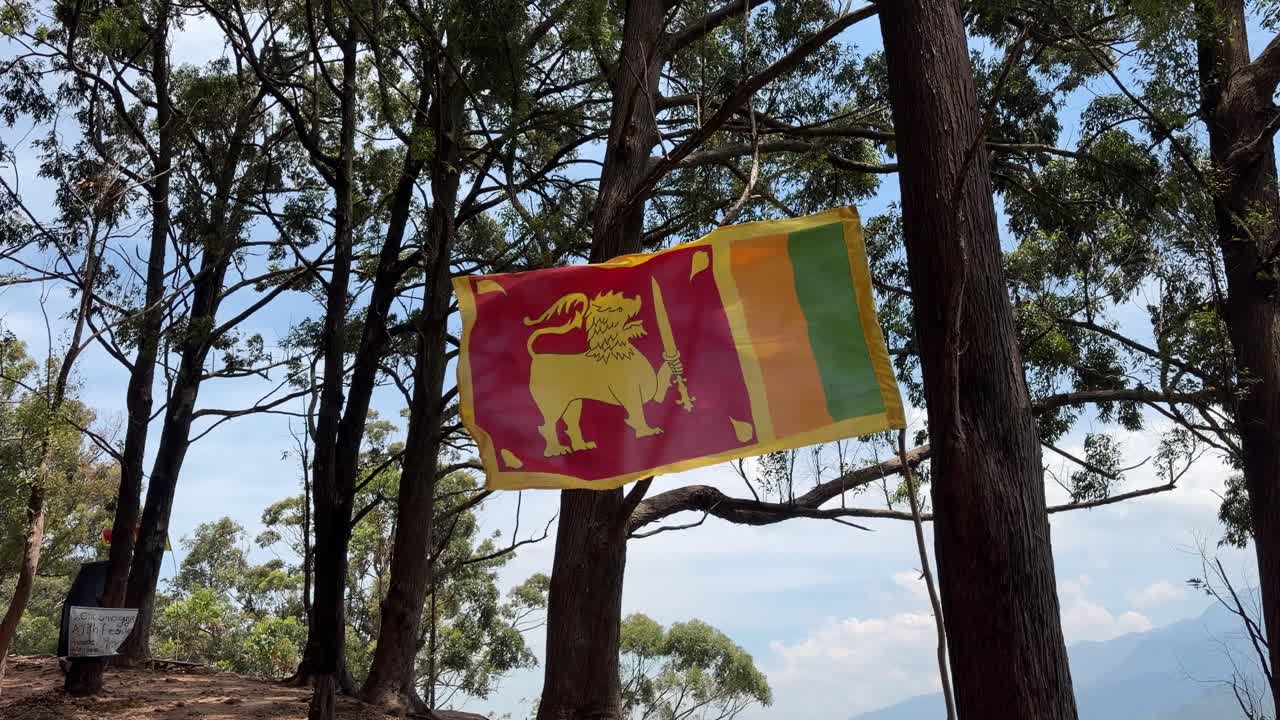 Sri Lanka Flag Waving Between Trees Outdoor Scene