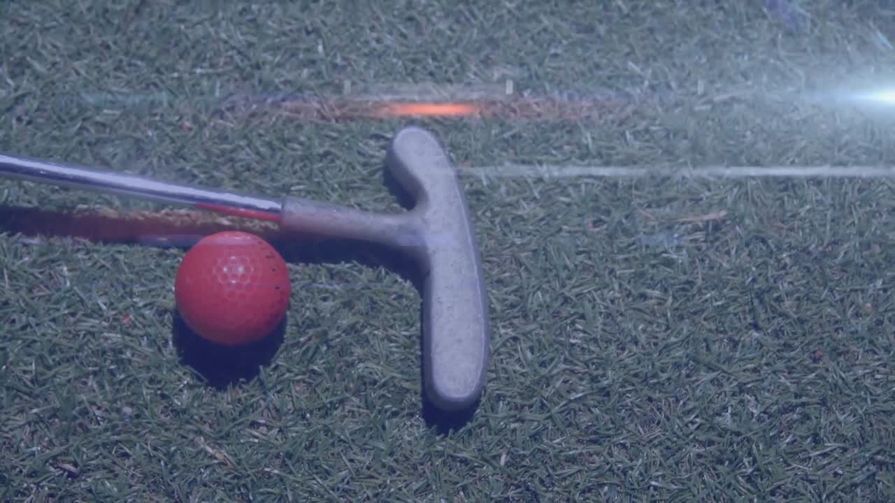 animación de senderos de luz sobre la pelota de golf y el club de golf