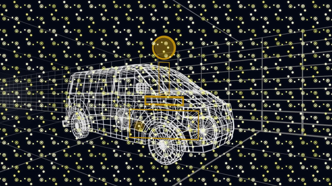 검은색 배경에 디지털 밴을 통해 모양과 게임 패드의 애니메이션.