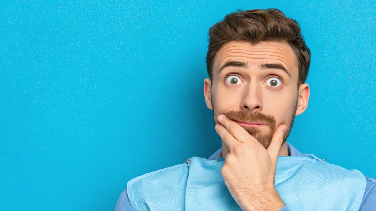 A Curious Encounter: An Engaging Man With a Playful Expression and Blue Background, Capturing a Sense of Surprise and Intrigue in The Frames of Life's Unexpected Moments