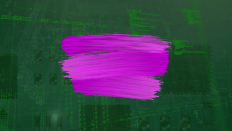 animación de líneas de pintura de pincel rosa sobre el procesamiento de datos y los servidores.