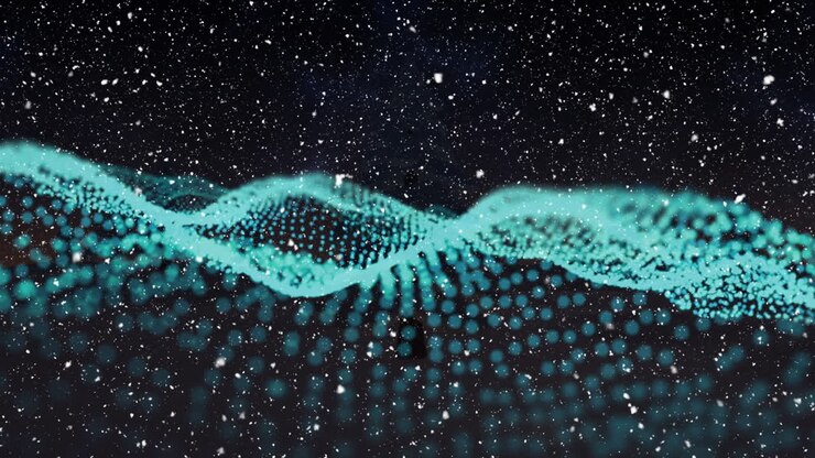 Animation of snow falling over glowing green mesh background