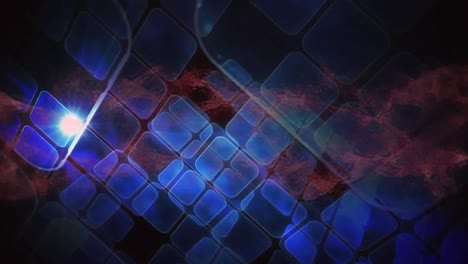 animation of networks of blue squares moving in tunnel of lights