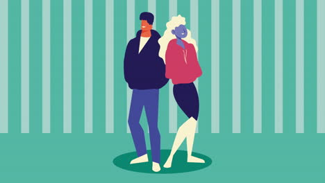 young couple comic characters animation