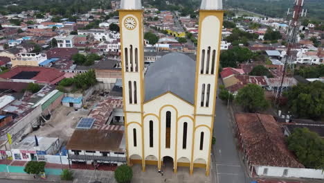 aerial view of a grand church in an urban setting