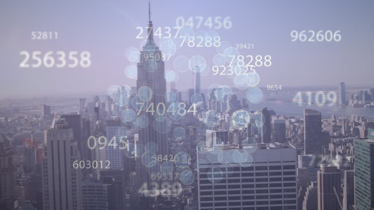 도시 풍경에 대한 연결 네트워크로 데이터 처리의 애니메이션