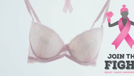 animation of breast cancer awareness text over bra