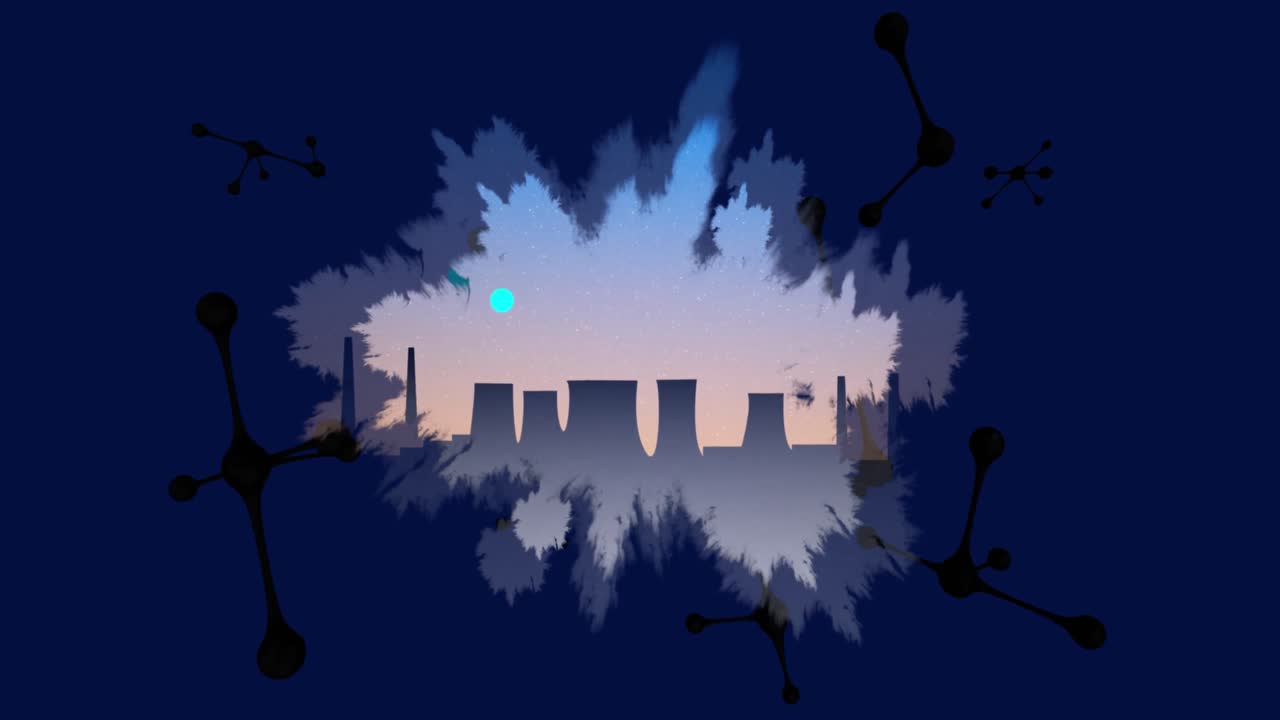 Unique animation video with industries and silhouette molecular ...