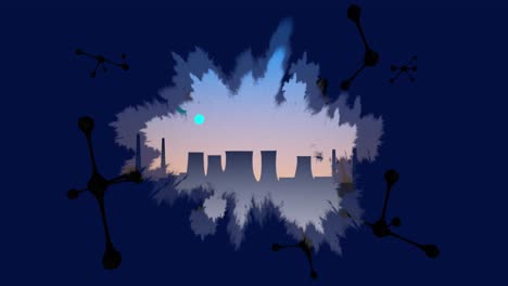 video de animación único con industrias y estructuras moleculares de silueta