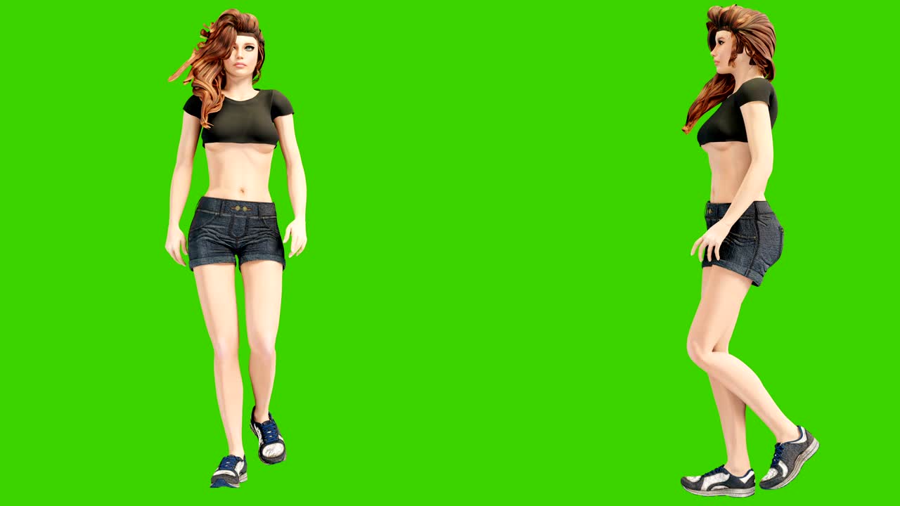 una joven hermosa está involucrada en ejercicios deportivos. animación en 3d de concepto de bienestar en bucle frente a la pantalla verde.