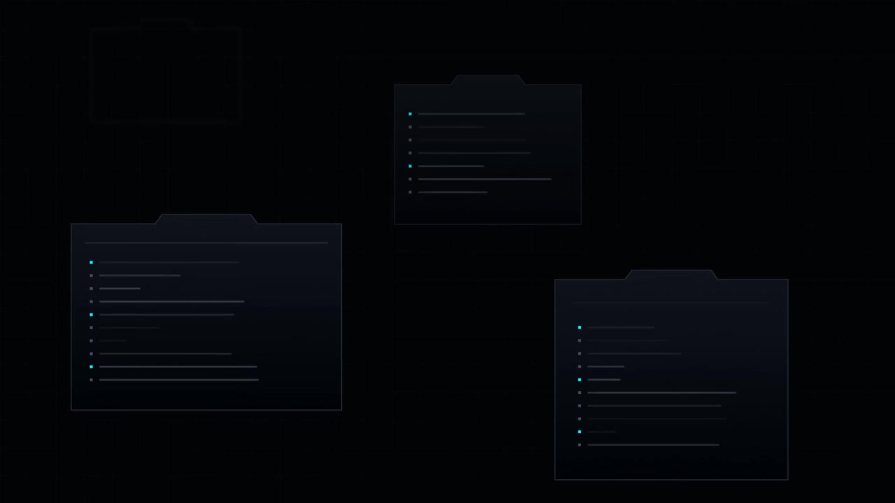 Digital Interface with Animated Data Folders and Loading Lists