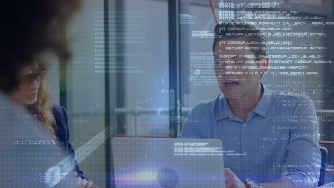 animación del procesamiento de datos sobre diversas personas de negocios en la oficina