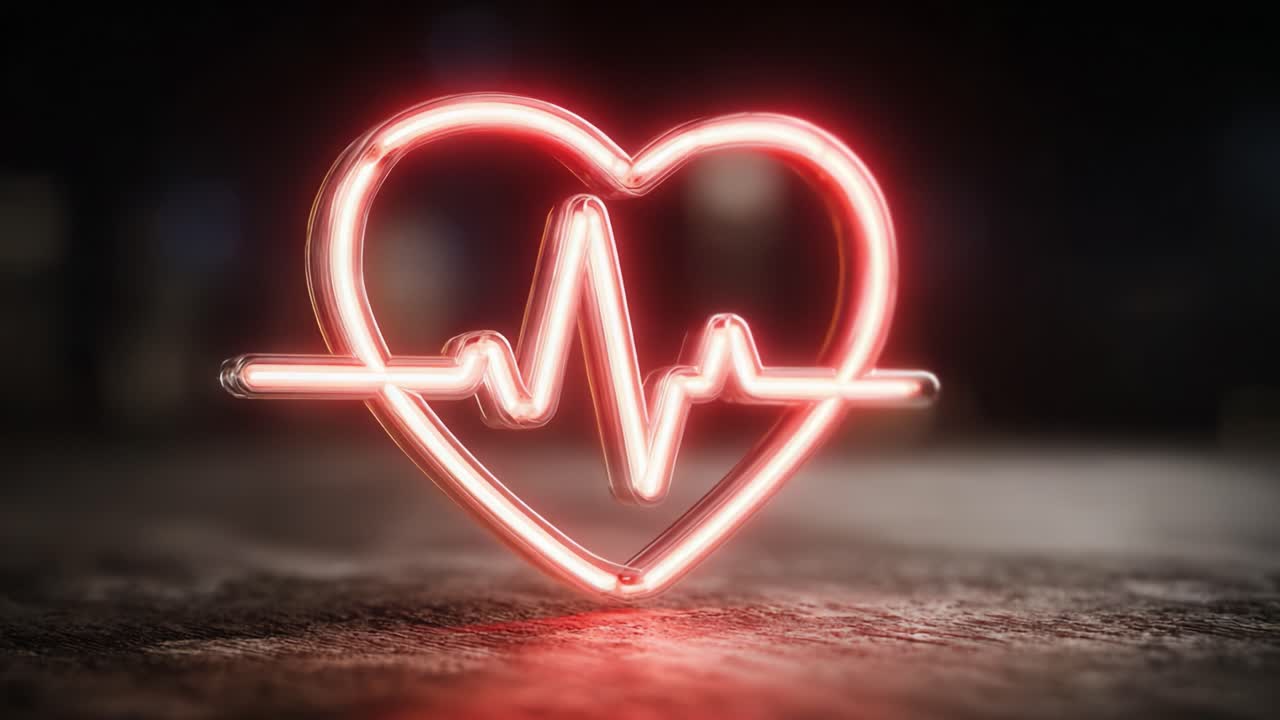 A Bright Neon Heart with a Pulse Line: A Modern Representation of Love and Vitality in a Stylish Design Highlighting the Connection Between Heart and Life Force