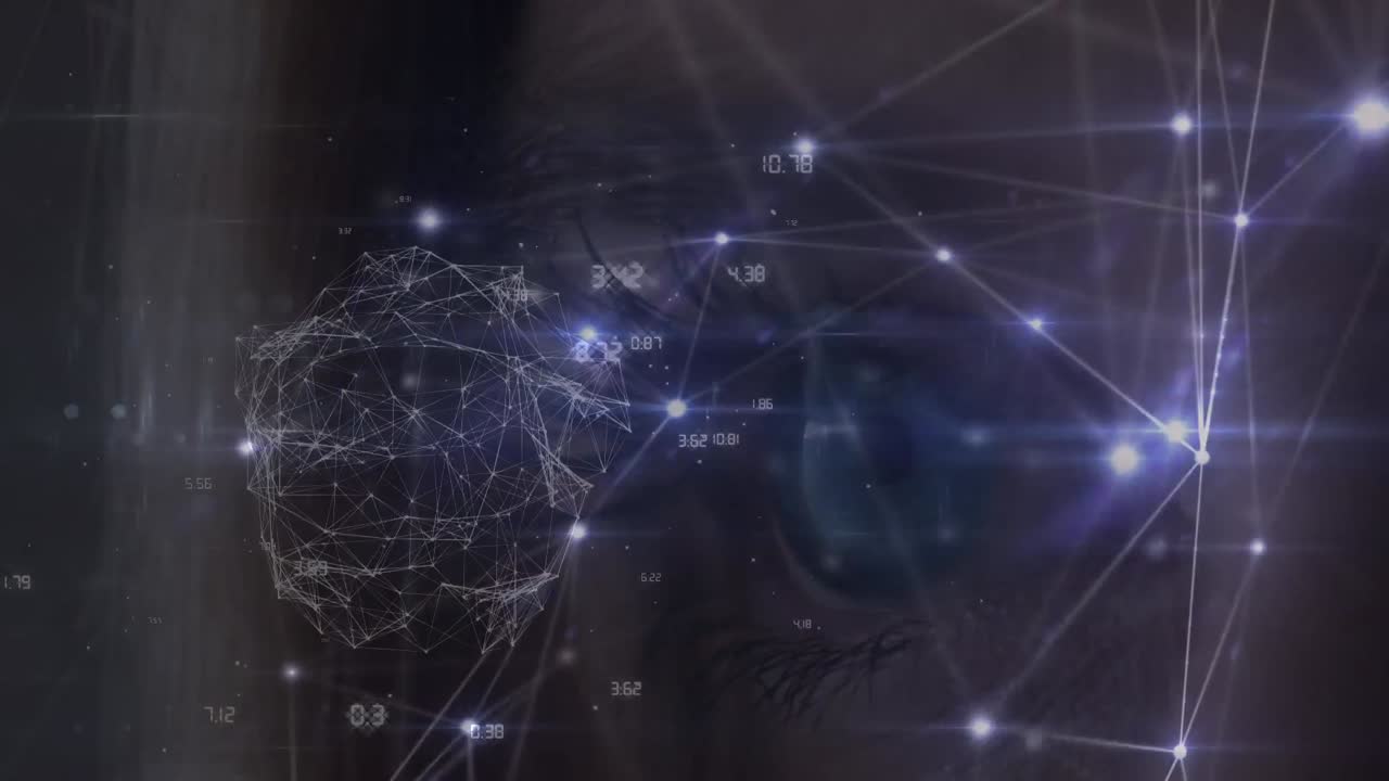 animación de la red de conexiones sobre el ojo de la mujer caucásica