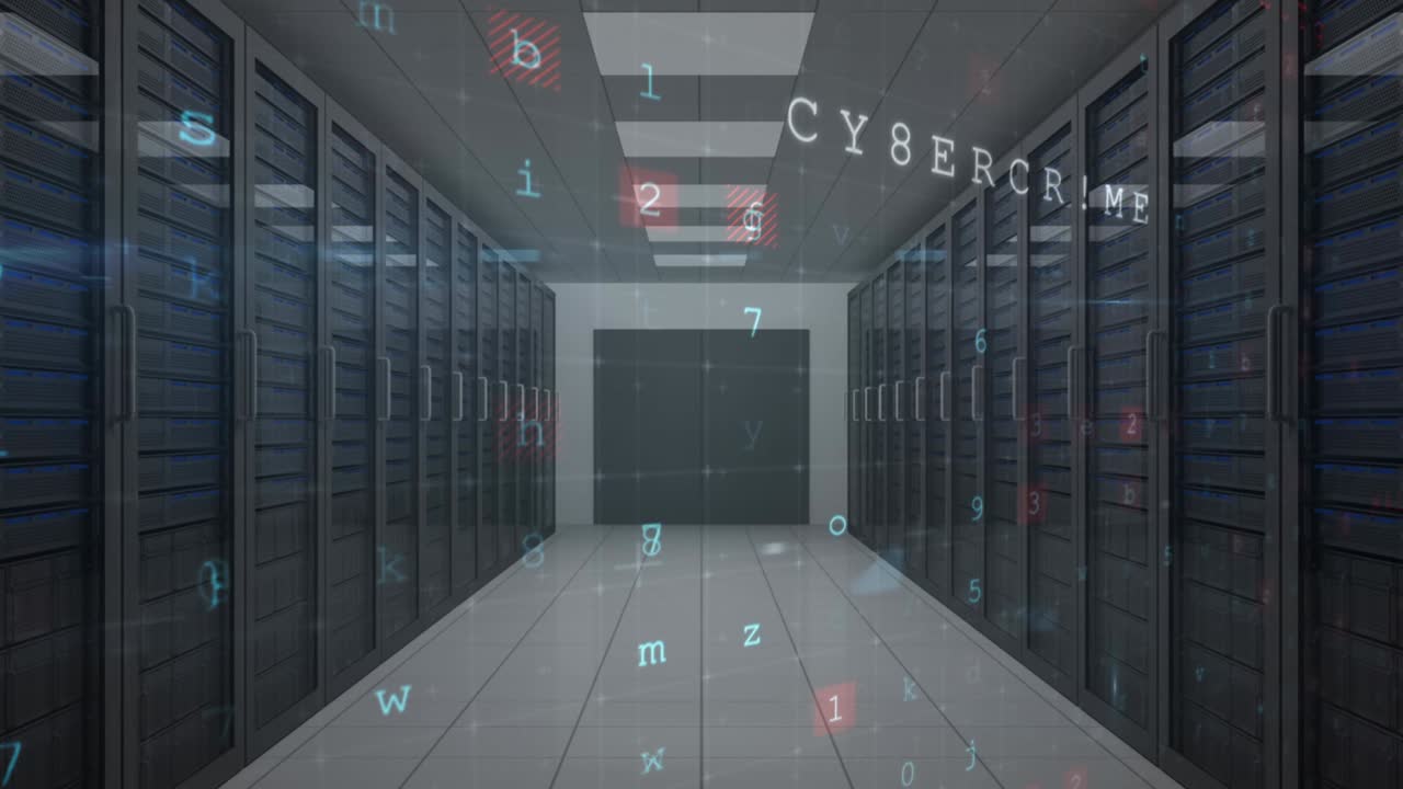 animación de advertencia de ataque cibernético sobre la sala de servidores