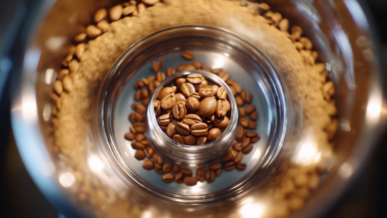 Udforskning af kaffebønnernes forvandlingsrejse fra hele til malede: To stadier fanget i en fantastisk visuel præsentation af aroma og tekstur