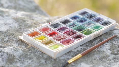 girl artist paints a picture with oil paints