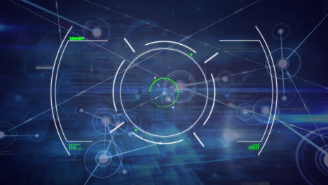 animation of network of connections with icons over scope scanning and data processing