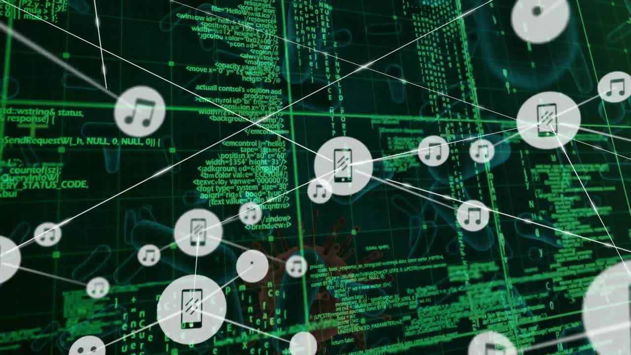 red de iconos de perfil y procesamiento de datos contra células y vasos sanguíneos de covid-19