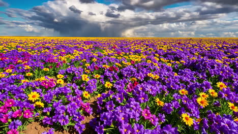 desert storm and colorful wildflower field