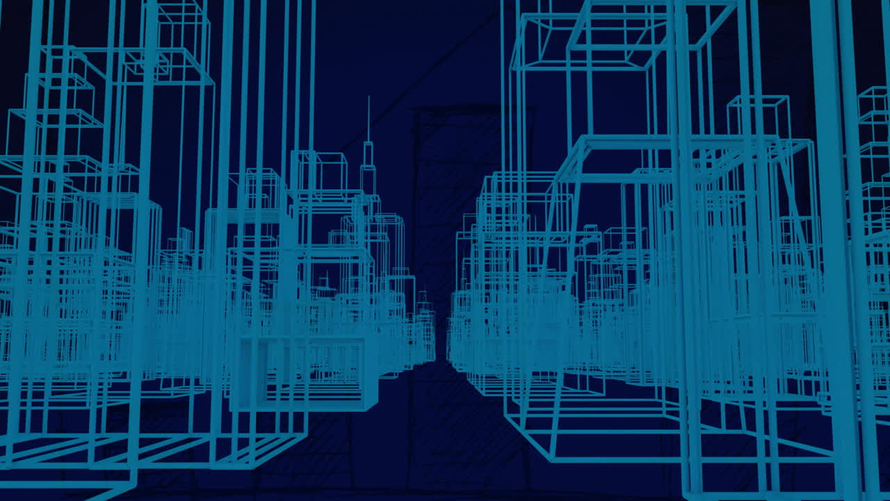 animación de dibujos arquitectónicos en 3d de edificios en calles de la ciudad