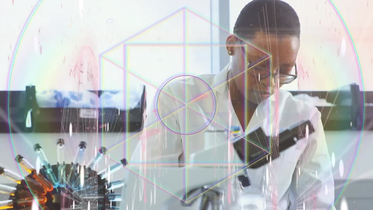 아프리카계 미국인 여성 과학자에 대한 모양과 시험 튜브의 간섭의 애니메이션