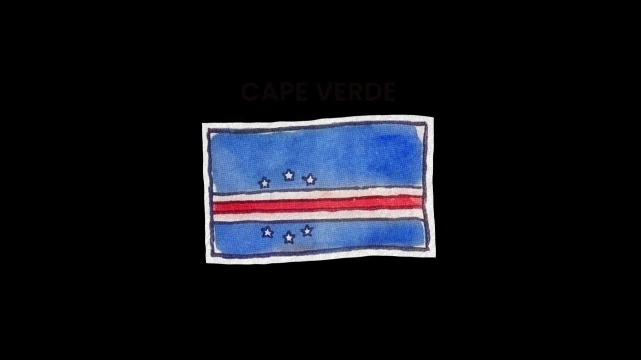 Hand-Drawn Watercolor Flag of Cape Verde Animation