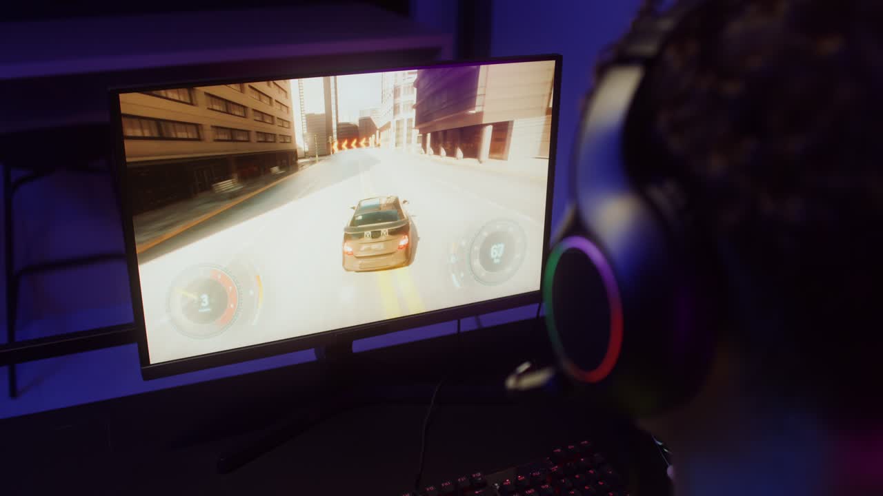 A person playing a racing video game