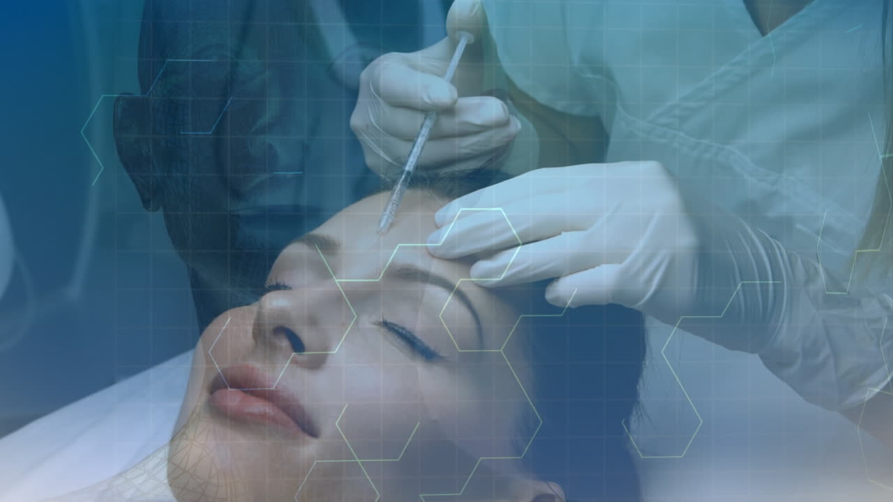 수술을 받고 있는 클리닉의 측면 뷰 여성