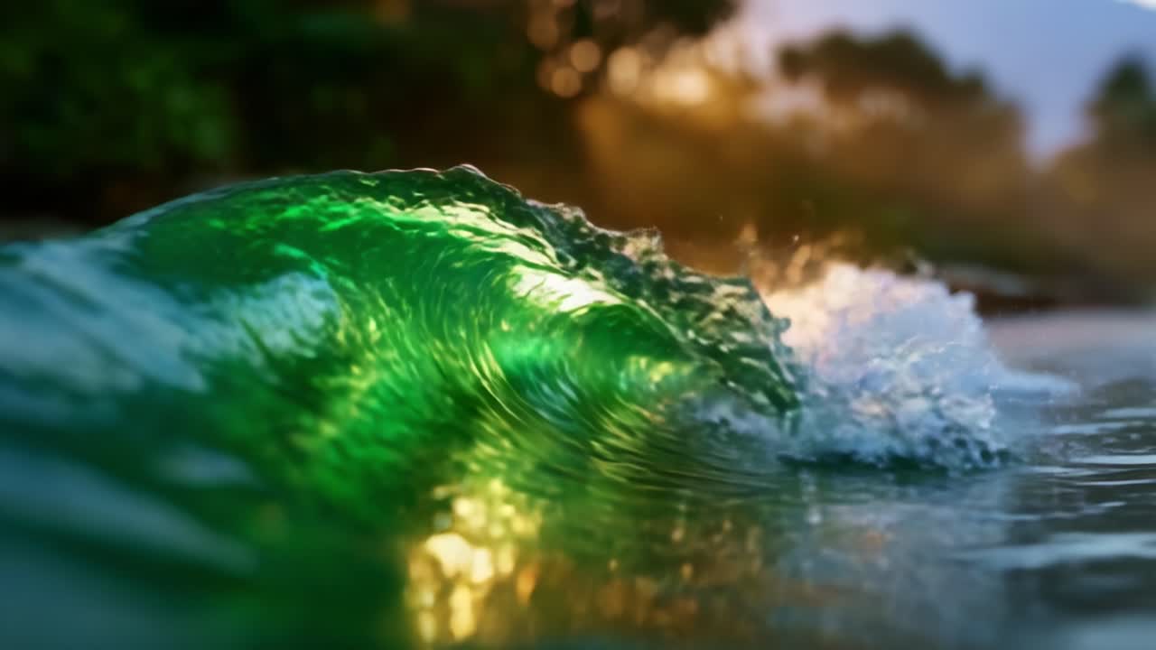 Captivating Waves: A Close-Up View of Emerald Green Ocean Waves Glimmering Under the Sunlight, Capturing the Ever-Changing Nature of Water and Light