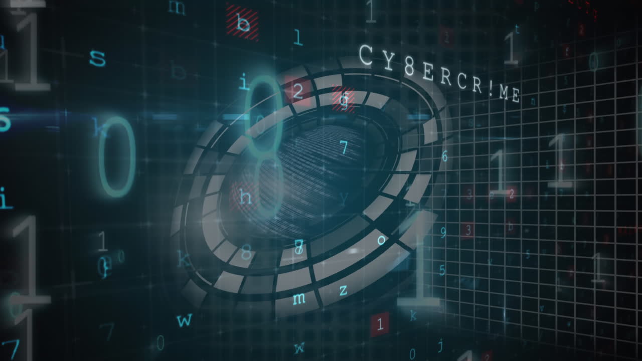 Animation of digital data processing over dark background