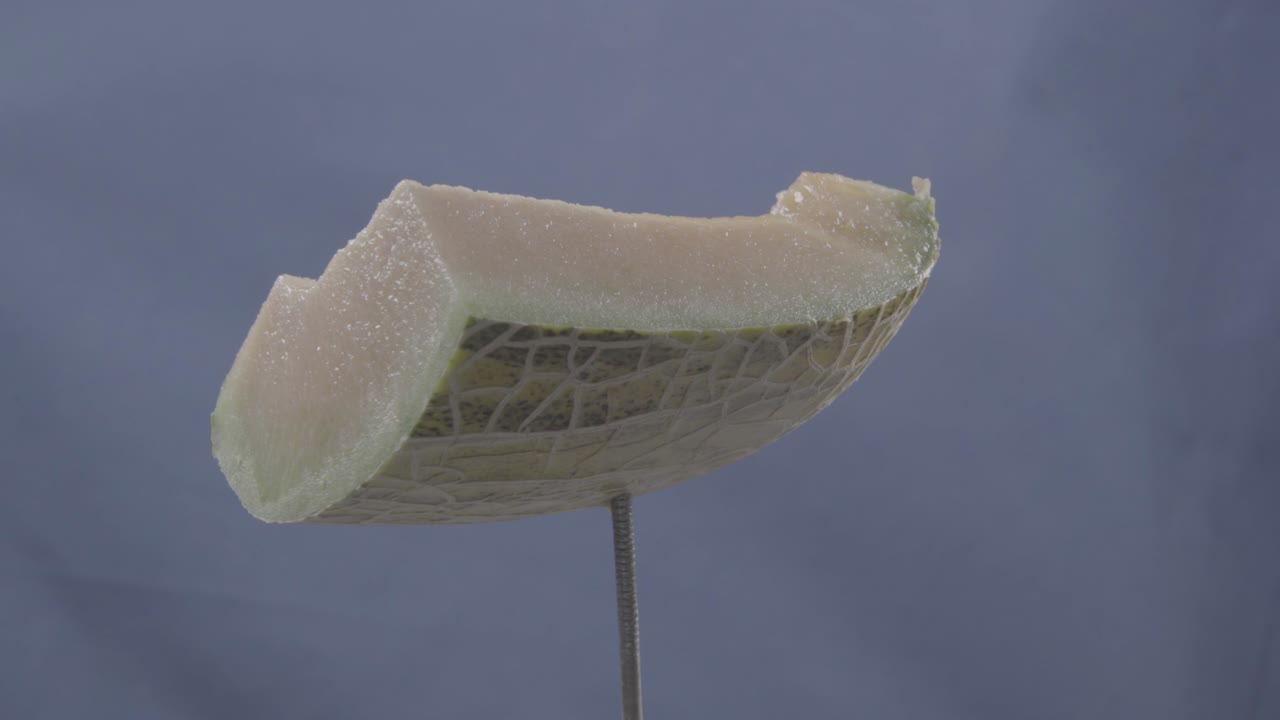 크로마 키를 위해 파란 화면에 루프와 함께 회전하는 멜론