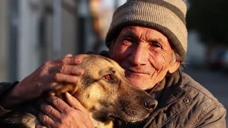 heartwarming connection between an elderly man and his beloved dog captured in these touching frames, showcasing their deep bond and unconditional love.