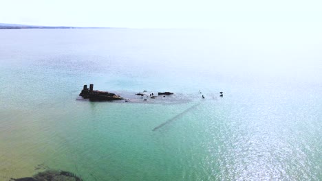 4k-steady-clip-over-a-shipwreck-in-Epanomi,-Greece