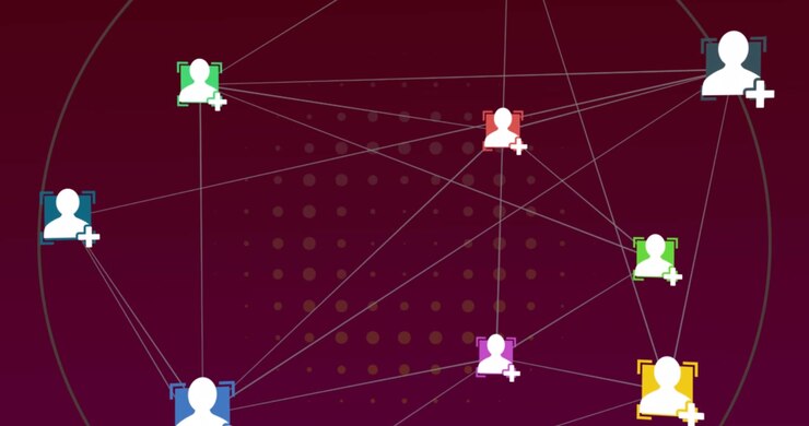 Abstract Digital Network Animation with Connected User Icons