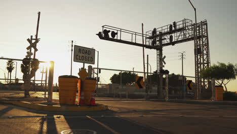 Static-Shot-Of-Sunlight-At-Closed-Road-In-The-Golden-Hour