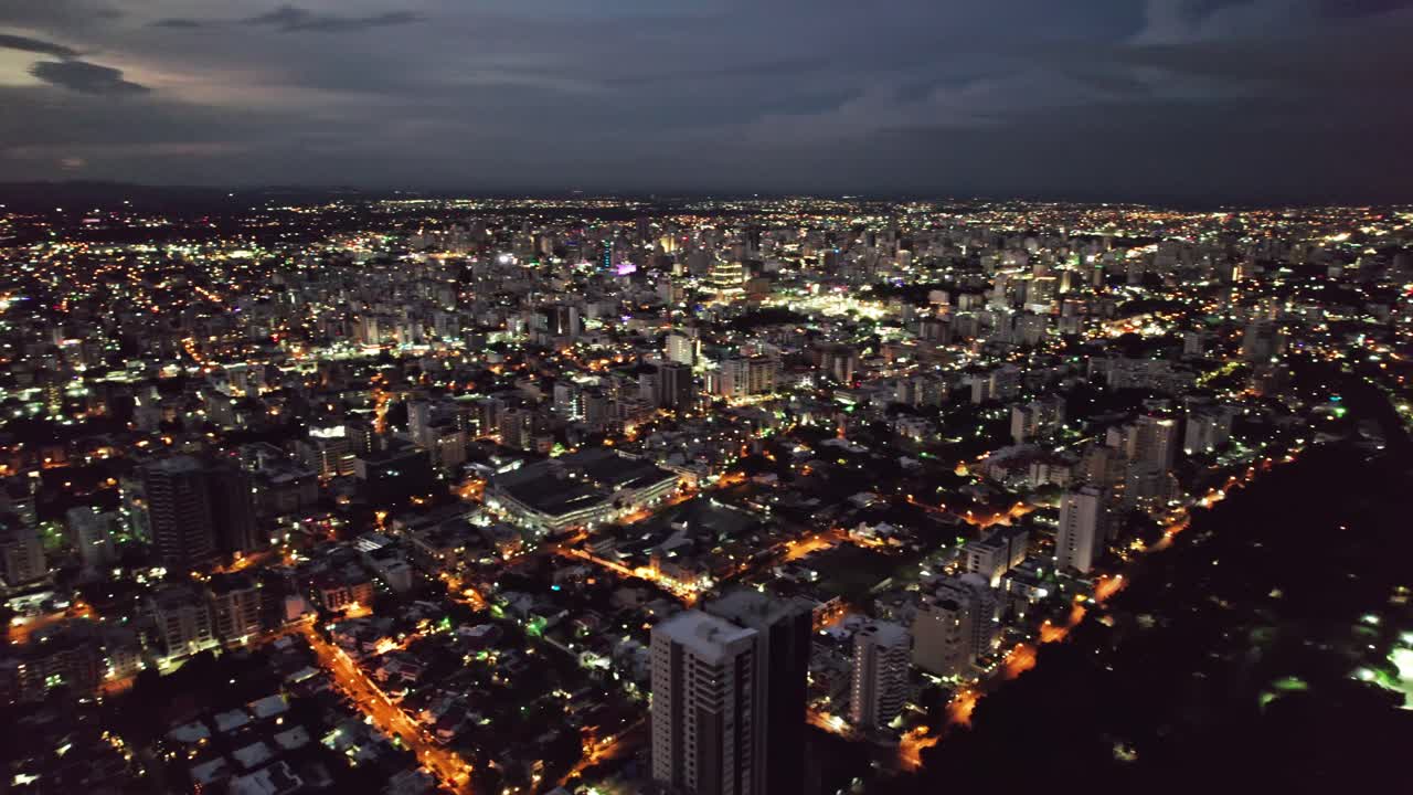 Aerial Panoramic Pan over Santo Domingo City at Sunset, Dominican Republic