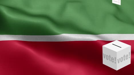 las papeletas de votación vuelan a la caja para la selección de tatarstán - la caja de votación frente a la bandera - la elección - el voto - la bandera de tatarstan - la bandera del tatarstan de alto detalle - la bandera nacional del tatarsten patrón de ondas elementos en bucle - textura de tela y bucle sin fin