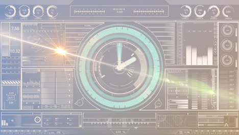 data processing animation with circular gauge on futuristic interface