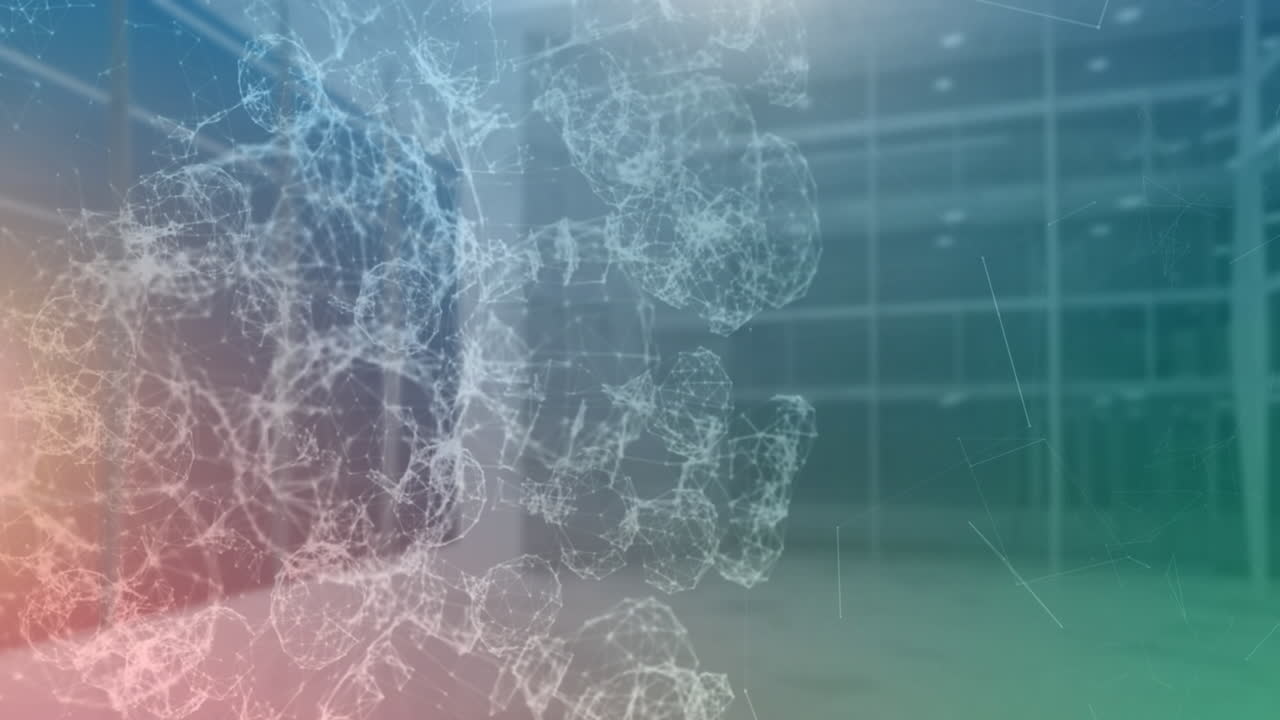 animación de la estructura del adn girando sobre la cuadrícula sobre fondo azul