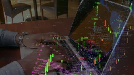 animación del procesamiento de estadísticas sobre un empresario que usa una computadora portátil