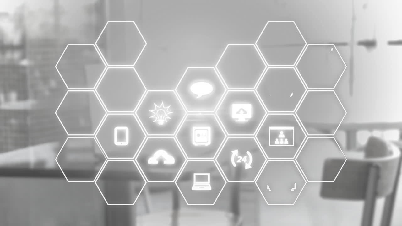 animación de iconos digitales en el portátil en el escritorio