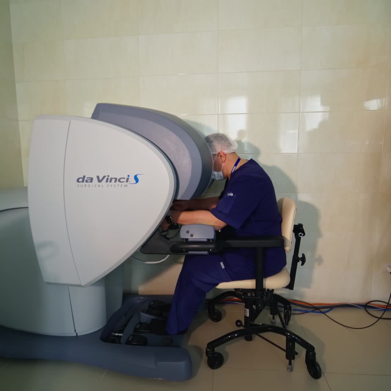 Modern surgical system. Medical robot. Minimally invasive robotic surgery. Da Vinci Surgery