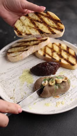 appetizer with grilled bread and liver pâté