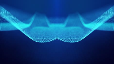 tema abstracto de ciencia ficción con ondas de partículas. fondo azul abstracto en bucle de 4k de partículas de brillo forman líneas curvas, superficies estructuras simétricas. fondo digital con holograma de partículas.