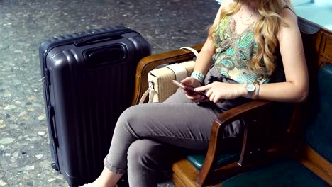 beautiful attractive young woman at the airport. waiting